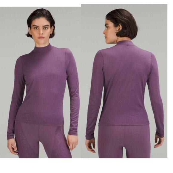 Lululemon lab Merino Wool-Blend Mock Neck Long-Sleeve Shirt Dusty Amethyst Sz 6 - Picture 2 of 11